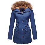 Women's Fleece Lined Parka Jacket with Fur Hood