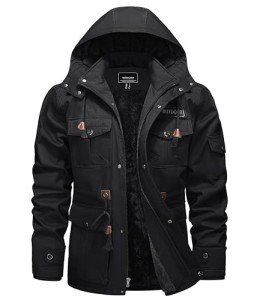 TACVASEN Men's Hooded Winter Fleece Jacket - Black