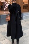 Chouyatou Women's Black Double Breasted Wool Pea Coat