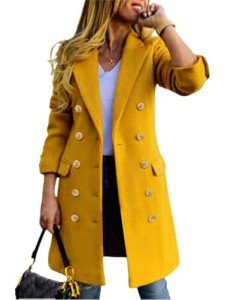 Trendy Double-Breasted Yellow Wool Trench Coat