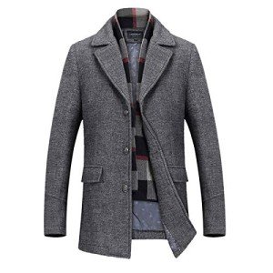 Men's Wool Blend Winter Trench Coat with Scarf