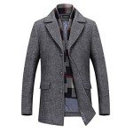 Men's Wool Blend Winter Trench Coat with Scarf