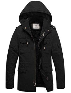 Men's Heavy Military Sherpa Hooded Parka - Black