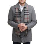 Dockers Men's Light Grey Wool Blend Coat with Scarf