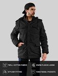 Men's Heavy Military Sherpa Hooded Parka - Black