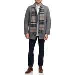 Dockers Men's Light Grey Wool Blend Coat with Scarf