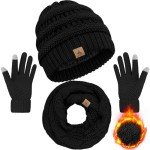 LOROME Warm Winter Beanie, Scarf, & Gloves Set