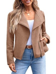 Women's Faux Leather Cropped Jacket in Camel