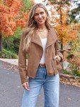 Women's Faux Leather Cropped Jacket in Camel