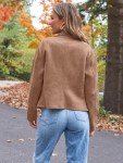 Women's Faux Leather Cropped Jacket in Camel