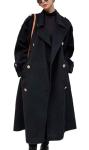 Chouyatou Women's Black Wool Midi Pea Coat