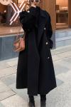 Chouyatou Women's Black Wool Midi Pea Coat