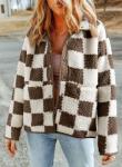 SHEWIN Women's Fleece Plaid Shacket Jacket