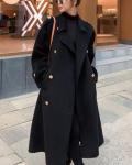 Chouyatou Women's Black Wool Midi Pea Coat