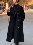 Chouyatou Women's Black Wool Midi Pea Coat