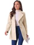 Allegra K Women's Beige Notched Lapel Winter Coat