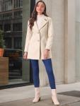 Allegra K Women's Beige Notched Lapel Winter Coat