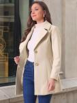 Allegra K Women's Beige Notched Lapel Winter Coat