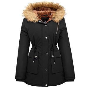 Warm Black Women's Puffer Coat with Fur Hood