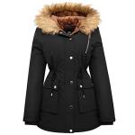 Warm Black Women's Puffer Coat with Fur Hood