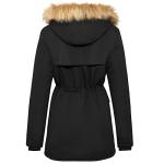 Warm Black Women's Puffer Coat with Fur Hood