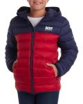 DKNY Boys Midweight Quilted Jacket, Navy/Red