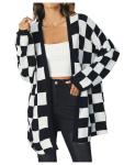 Black and White Oversized Checkered Cardigan for Women