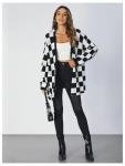 Black and White Oversized Checkered Cardigan for Women