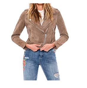 Cropped Suede Leather Moto Jacket for Women
