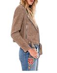 Cropped Suede Leather Moto Jacket for Women
