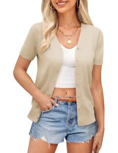 Lightweight Cropped Short Sleeve Cardigan for Women