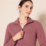 Soft Fleece Zipper Jacket for Women, Burgundy Dot