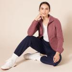 Soft Fleece Zipper Jacket for Women, Burgundy Dot