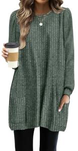 OFEEFAN Plus Size Green Long Sleeve Sweater