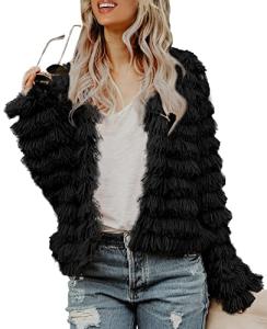 Inorin Women's Shaggy Faux Fur Cardigan Jacket