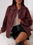 Wine Red Oversized Faux Leather Bomber Jacket