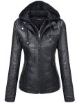 Tanming Women’s Hooded Faux Leather Biker Jacket