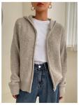 Women’s Hooded Zip Up Cardigan in Khaki