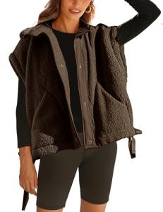 Women's Oversized Sherpa Fleece Vest with Pockets
