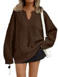 Oversized Cable Knit V Neck Sweater for Women