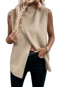 Verdusa Women's Khaki Mock Neck Sweater Vest