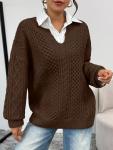 Oversized Cable Knit V Neck Sweater for Women