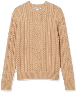 Men's Cotton Cable Knit Crewneck Sweater, Camel