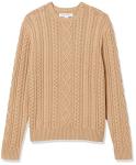 Men's Cotton Cable Knit Crewneck Sweater, Camel