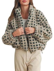 Esmeling Women's Cropped Plaid Sherpa Jacket