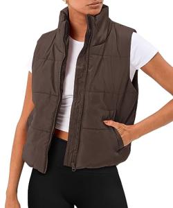 Women’s Cropped Puffer Vest - Coffee Color