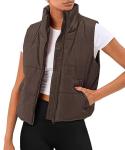 Women’s Cropped Puffer Vest - Coffee Color