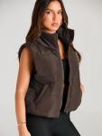 Women’s Cropped Puffer Vest - Coffee Color