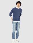 Men's Cotton Long-Sleeve Crewneck Sweater in Blue