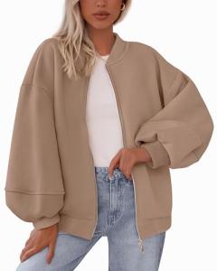 KIRUNDO Women's Oversized Zip-Up Sweatshirt Jacket